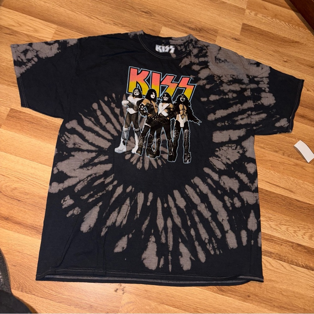 Kiss Spiral Tie-Dye T-Shirt - Black and Gray